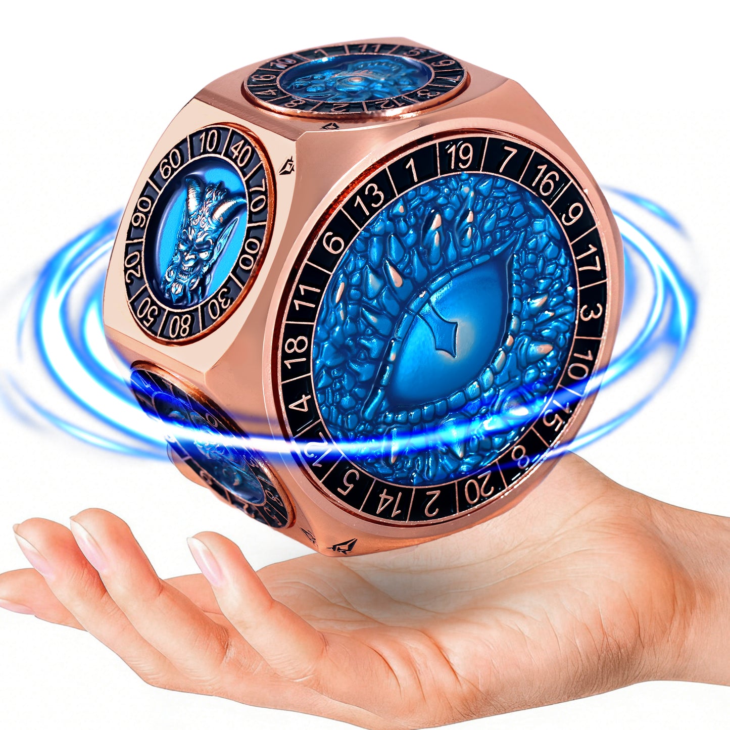 ZHOORQI 8-in-1 Metal DND Dice Set with 3D Monster Engravings(Copper Blue)