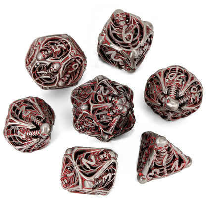 Metal Skull Hollow DND Dice Set - Red