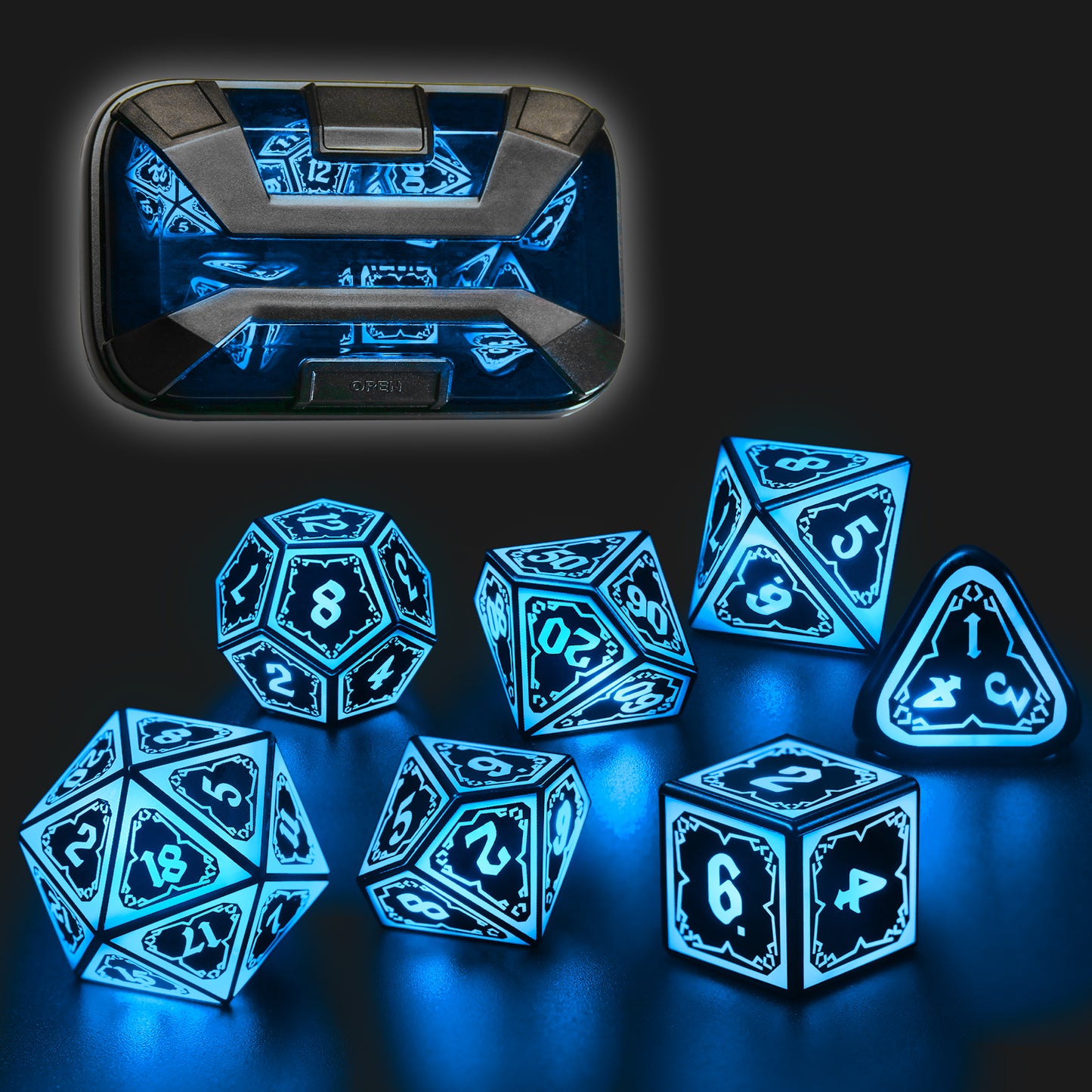 Light up DND Dice Set Rechargeable,Cool LED D and D Dice 7pcs with Charging Box Polyhedral Dungeons and Dragons RPG Dice Set for Role Playing Table Game (Astral Shard Blue)