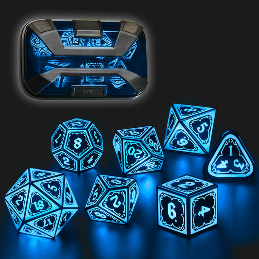 Light up DND Dice Set Rechargeable,Cool LED D and D Dice 7pcs with Charging Box Polyhedral Dungeons and Dragons RPG Dice Set for Role Playing Table Game (Astral Shard Blue)