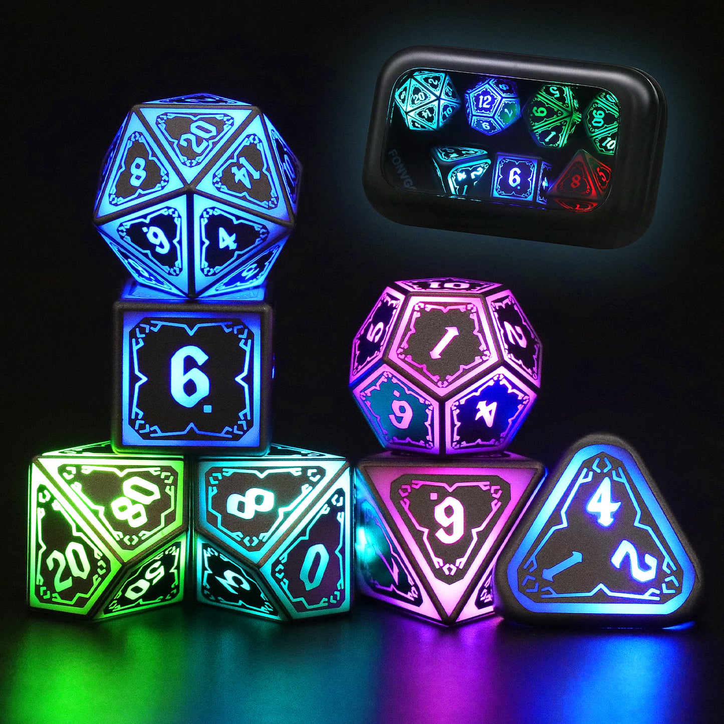 LED D&D Dice Set Wireless Charging Light up Dice, Rechargeable DND Dice Set (RGB Astral Shard)