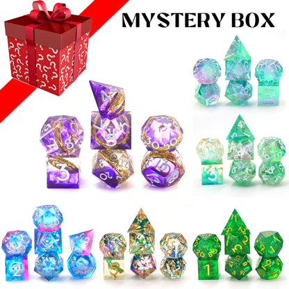Mystery Dice Set for DND - 7PCS Random Style Resin Polyhedral Dice with Gifts Case