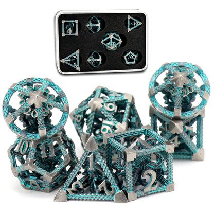 Cthulhu DND Metal Dice, Dungeons and Dragons Dice Metal Dice Set - Blue