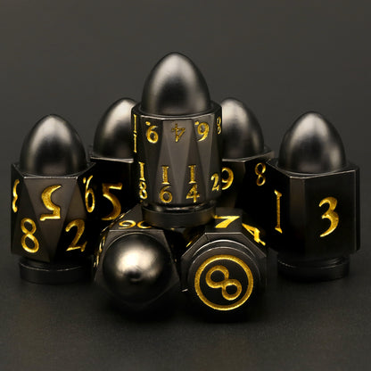 7PCS DND Metal Dice Red Bullet Dice Set-Black Yellow