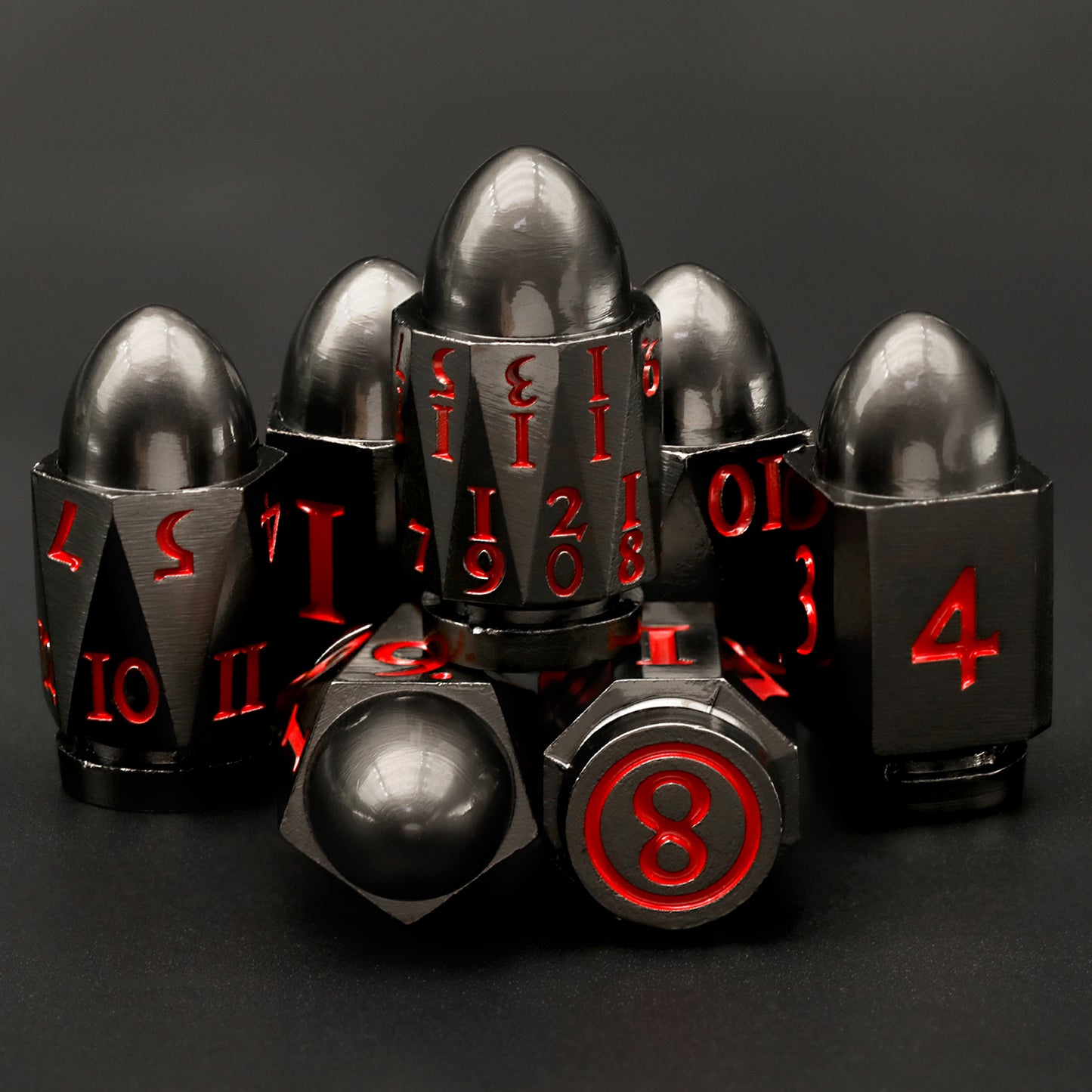 7PCS DND Metal Dice Red Bullet Dice Set-Black Red