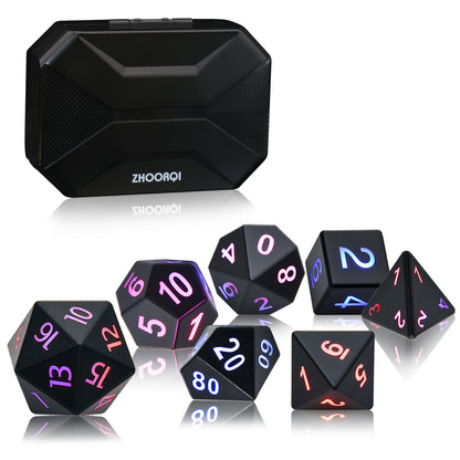 DND Dice Glowing Dice with Charging Box, 7 PCS LED Electronic Dices, Polyhedral Dice Sets - Black