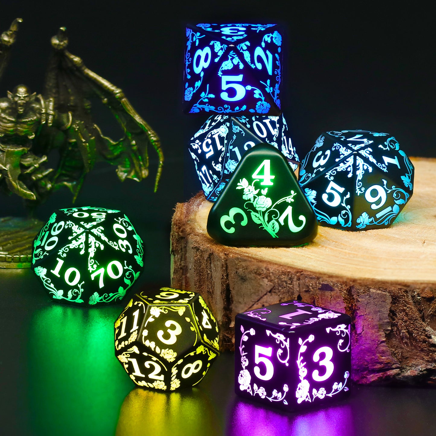 Rose RGB-Light up D&D Dice Set RGB DND Dice 7-Color