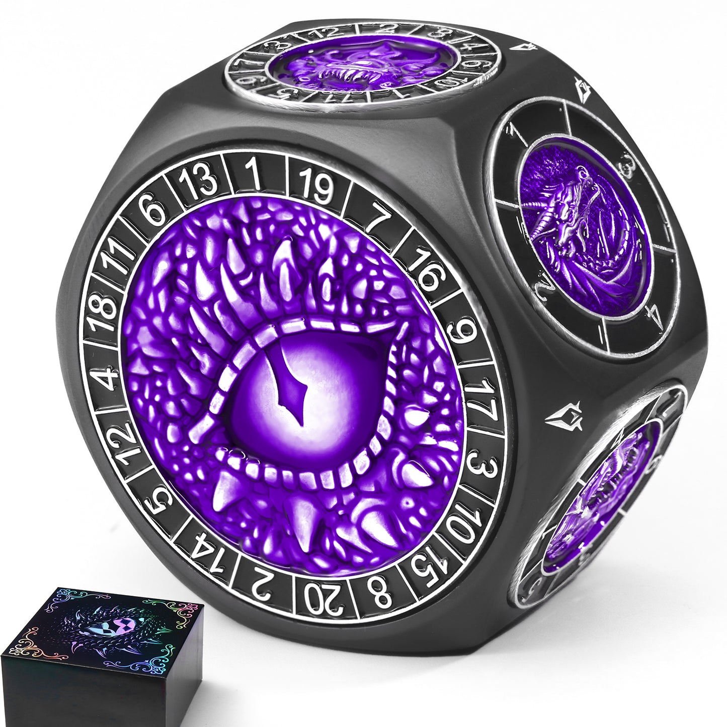 8 in 1 Metal Spinner Dice with Smooth Spinning – Perfect Gift for TTRPG(Black Dice - Purple)