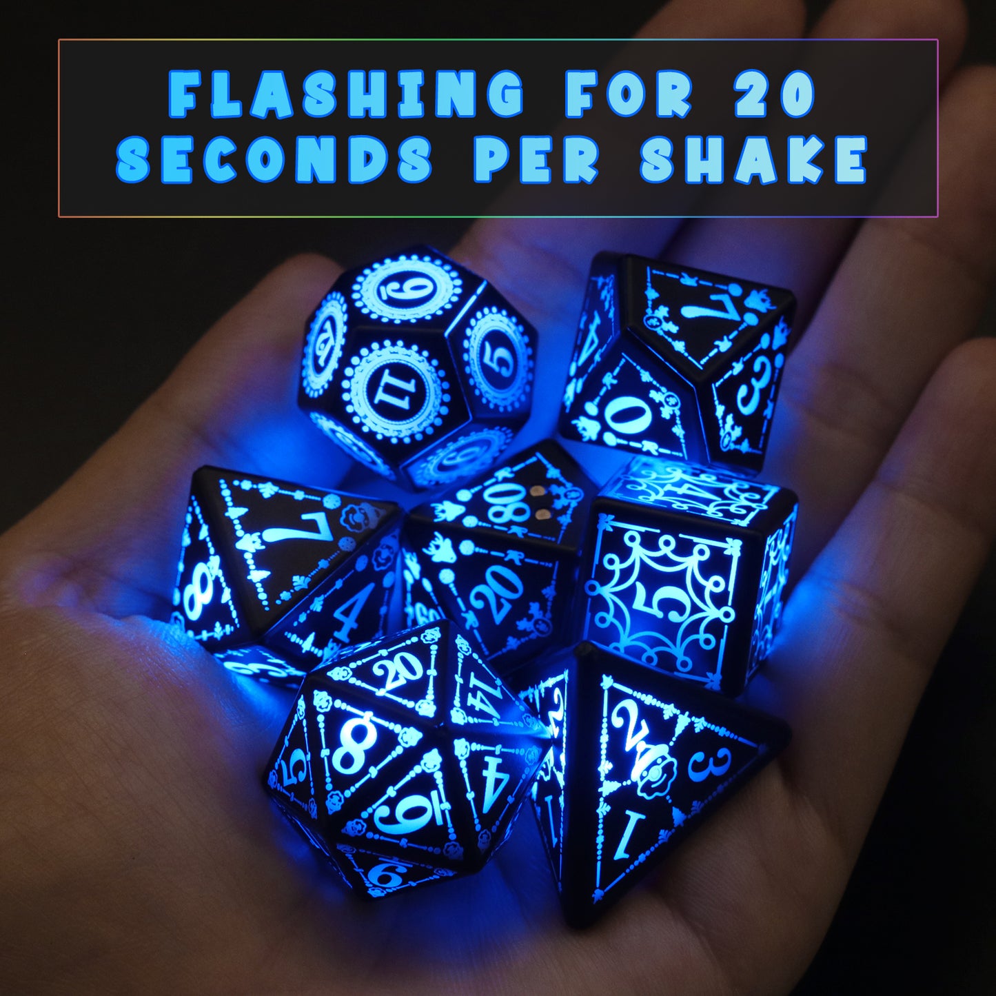 LED Dice, Light up DND Dice Rechargeable Flashing D&D Dice Set Flashing Electronic Glow Dice for Dungeons and Dragons Ttrpg Role Playing Game RGB Dice Blue Light