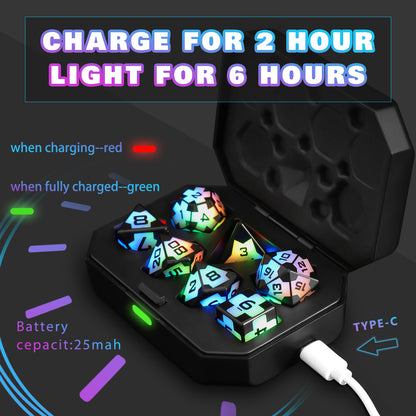 DND Dice Glowing Dice with Charging Box, 7 PCS LED Electronic Dices, Polyhedral Dice Sets - Football