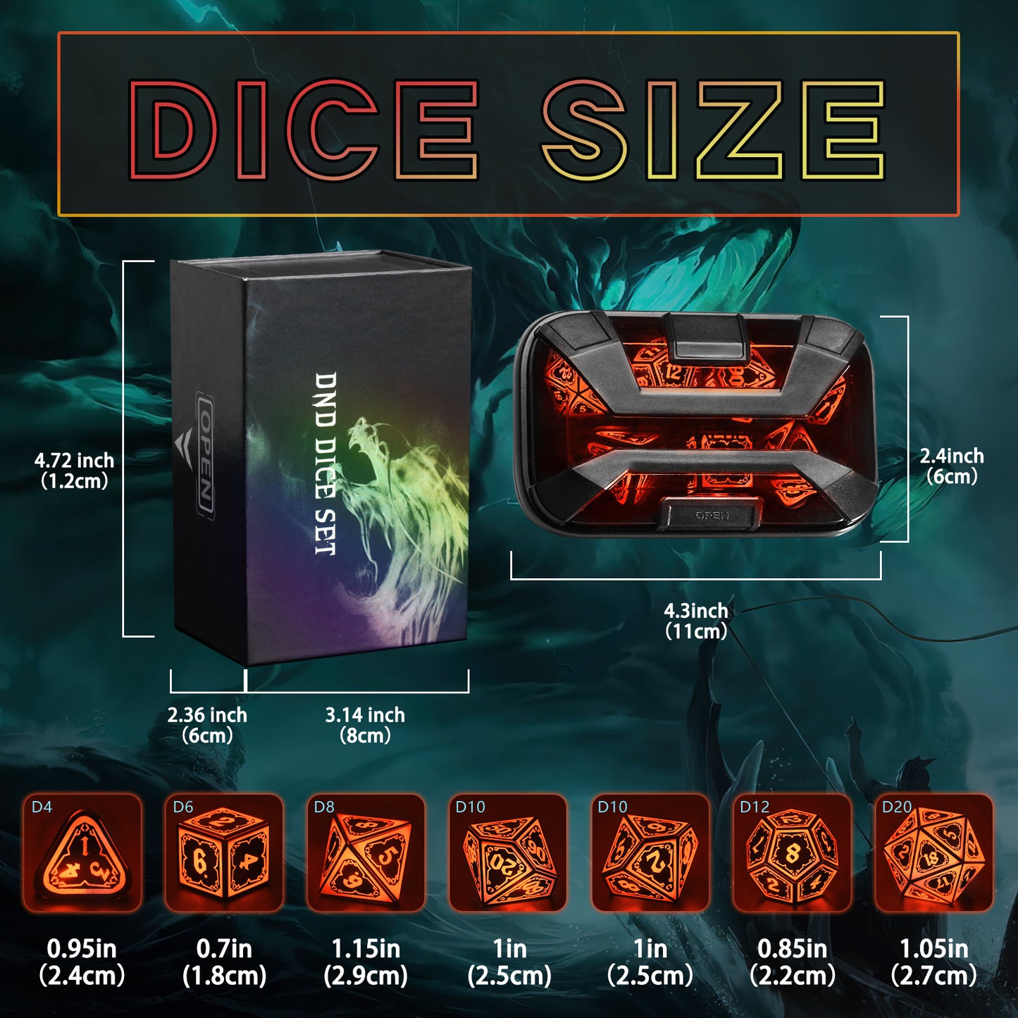 Light up DND Dice Set Rechargeable,Cool LED D and D Dice 7pcs with Charging Box Polyhedral Dungeons and Dragons RPG Dice Set for Role Playing Table Game (Astral Shard Orange)