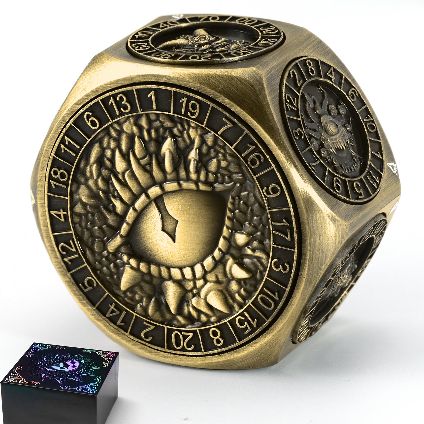 Metal Spinner Dice with Monster Engravings-Bronze