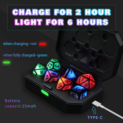 DND Dice Glowing Dice with Charging Box, 7 PCS LED Electronic Dices, Polyhedral Dice Sets - White