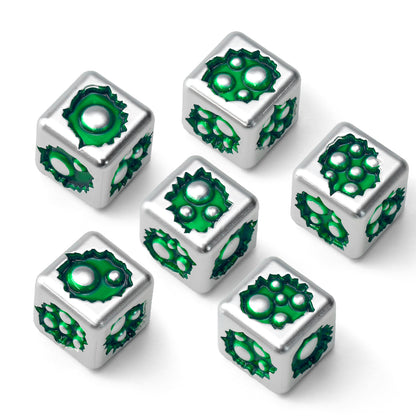 D6 Dice Set of Six Pcs 15mm, Cool Unique Metal 6 Sided Dice - D6 White Green