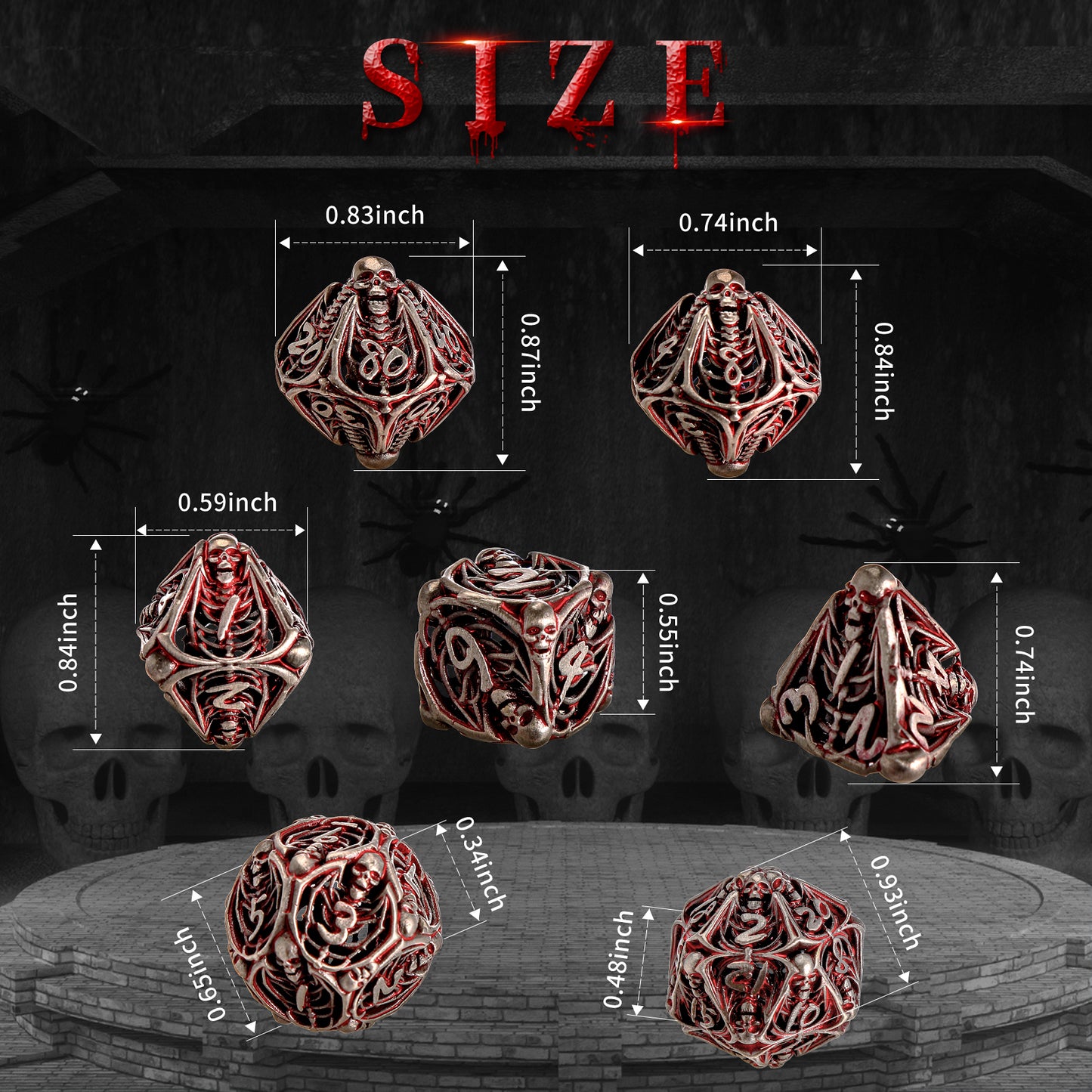 Metal Skull Hollow DND Dice Set - Red