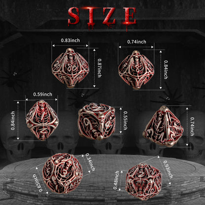Metal Skull Hollow DND Dice Set - Red