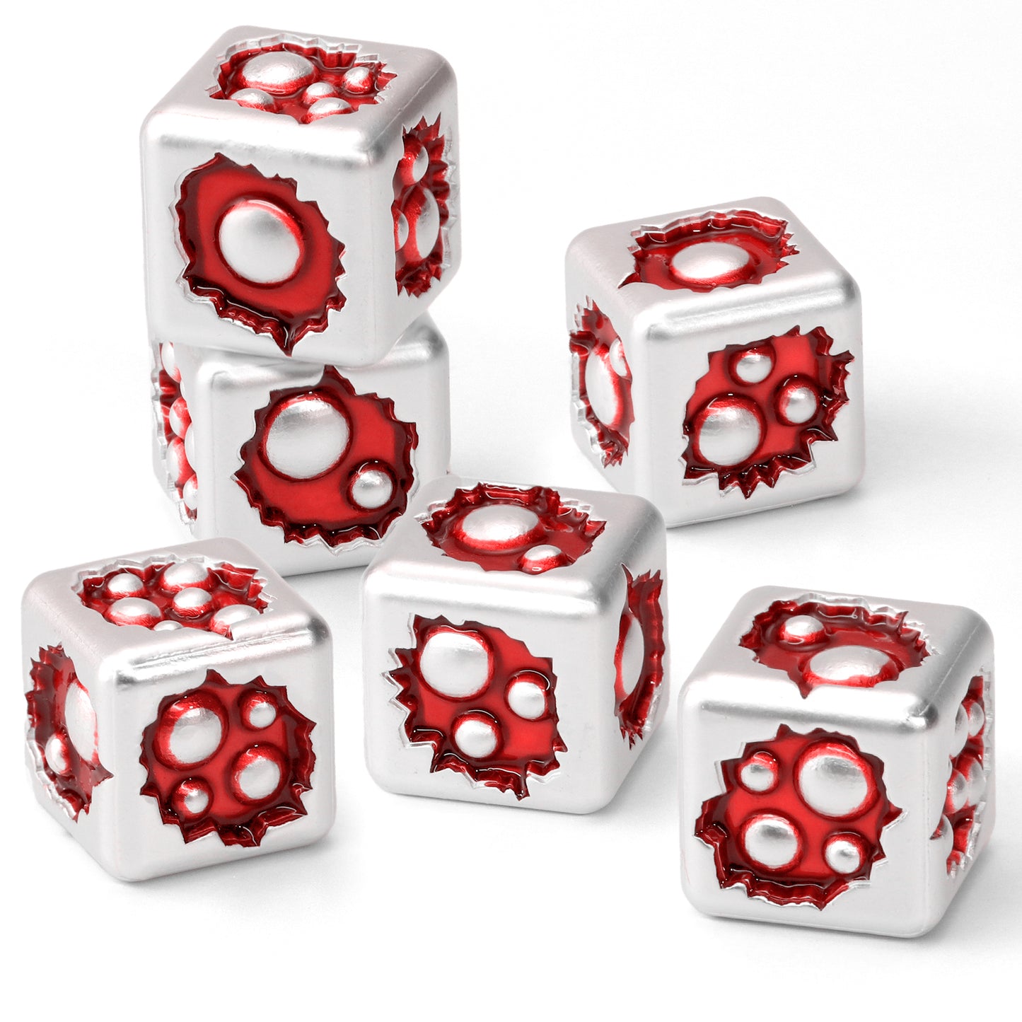 Metal D6 Dice, 6 Sided Dice Set of 6,DND Metal Dice Set for D and D Gifts-White Red
