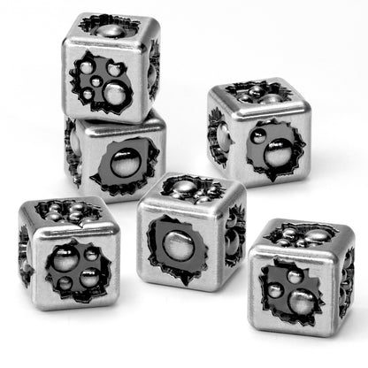 Metal D6 Dice, 6 Sided Dice Set of 6,DND Metal Dice Set for D and D Gifts-Silver Black
