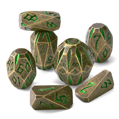 Metal Dice DND Polyhedral Dice Set Stonehenge Theme RPG Dice-Bronze Green