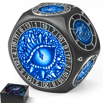 Metal Spinner Dice with Range D4-D20 (Black Dice- Blue)