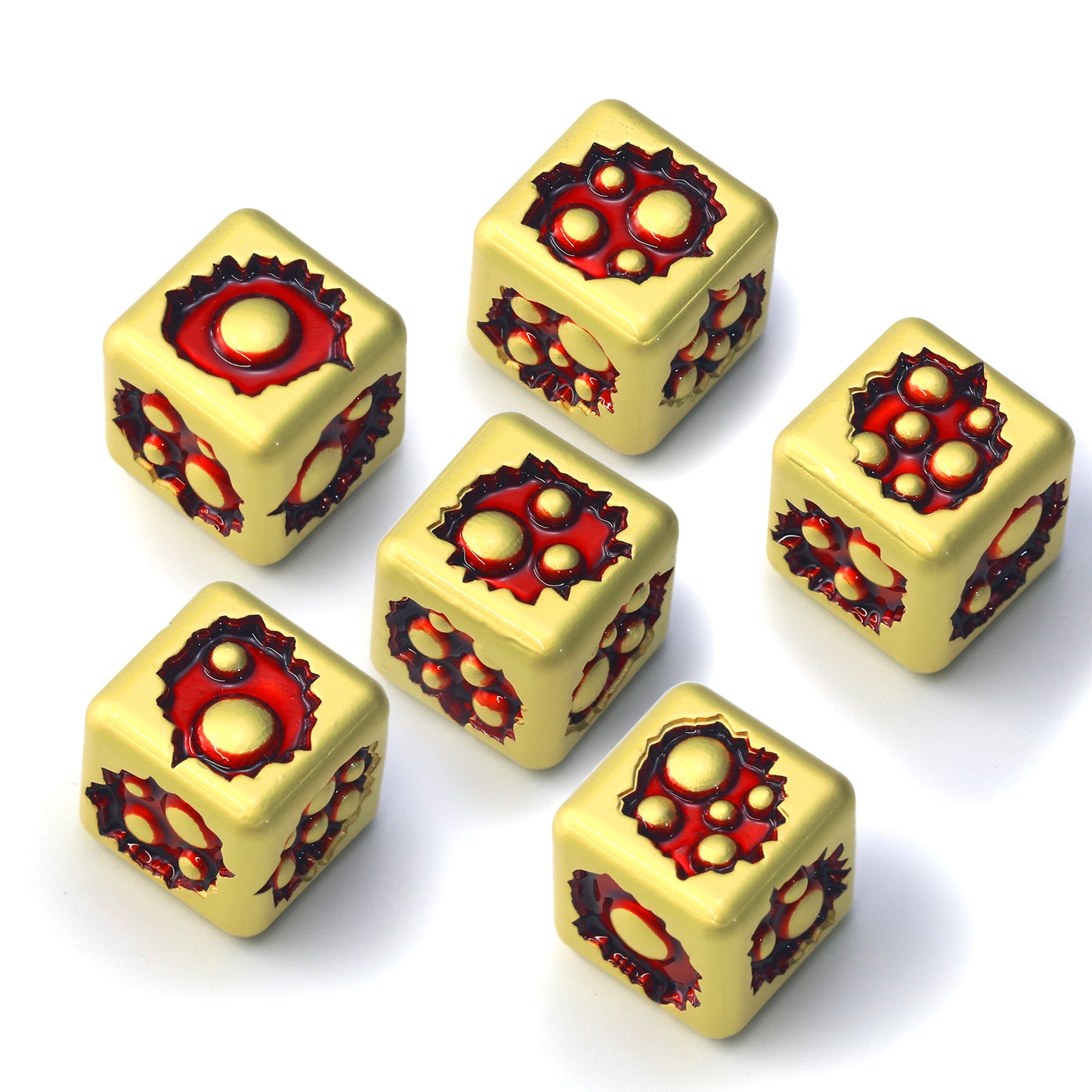 D6 Dice Set of Six Pcs 15mm, Cool Unique Metal 6 Sided Dice - D6 Gold Red