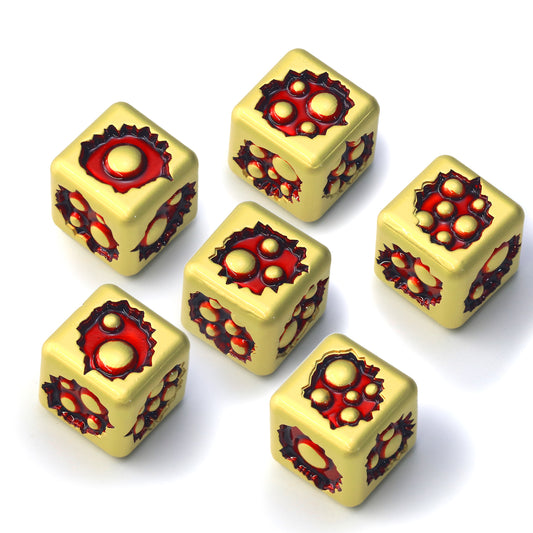 D6 Dice Set of Six Pcs 15mm, Cool Unique Metal 6 Sided Dice - D6 Gold Red