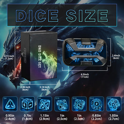 Light up DND Dice Set Rechargeable,Cool LED D and D Dice 7pcs with Charging Box Polyhedral Dungeons and Dragons RPG Dice Set for Role Playing Table Game (Astral Shard Blue)