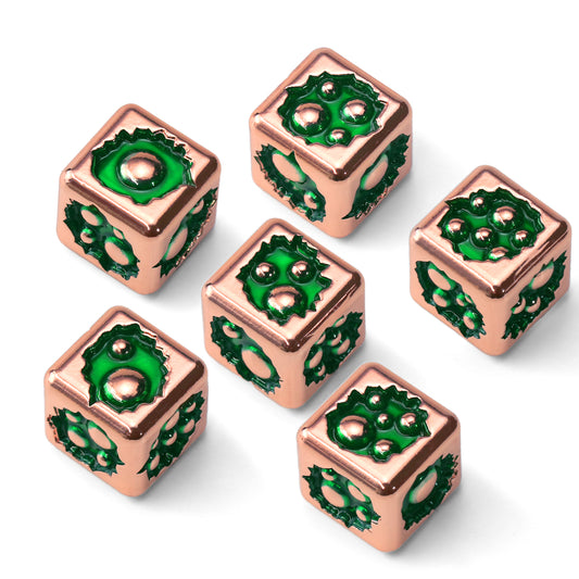 D6 Dice Set of Six Pcs 15mm, Cool Unique Metal 6 Sided Dice -D6 Rose Gold Green