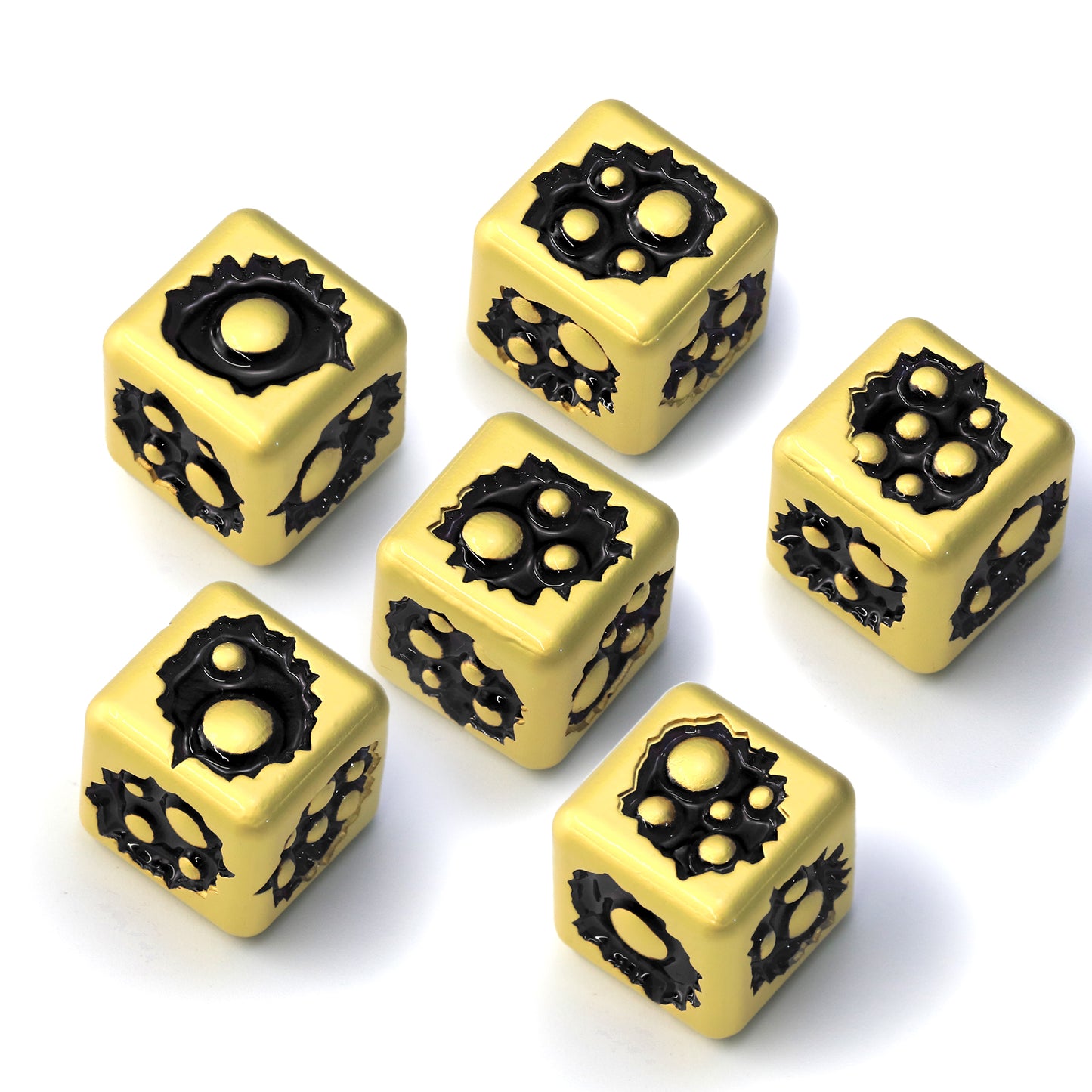 D6 Dice Set of Six Pcs 15mm, Cool Unique Metal 6 Sided Dice -D6 Gold Black