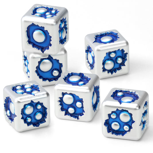 Metal D6 Dice, 6 Sided Dice Set of 6,DND Metal Dice Set for D and D Gifts-White Blue