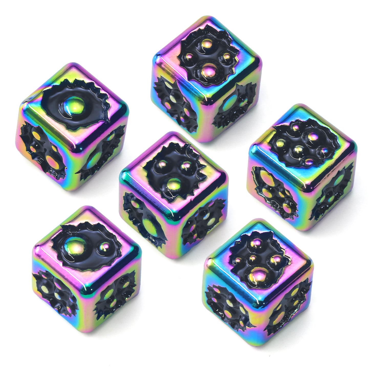 D6 Dice Set of Six Pcs 15mm, Cool Unique Metal 6 Sided Dice - D6 Dazzle Black