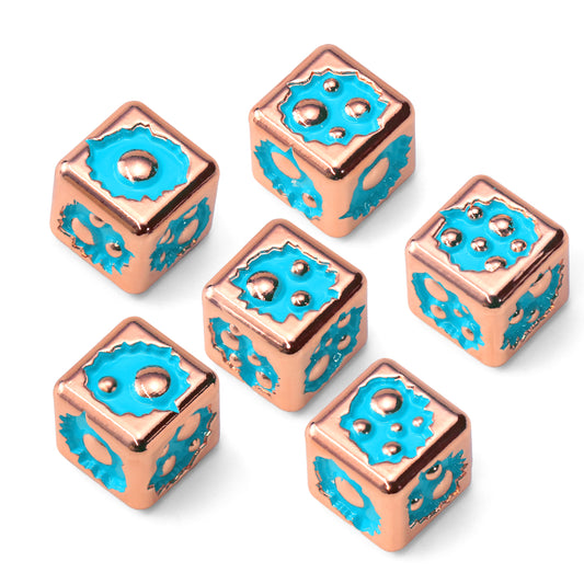 D6 Dice Set of Six Pcs 15mm, Cool Unique Metal 6 Sided Dice - D6 Rose Gold Blue