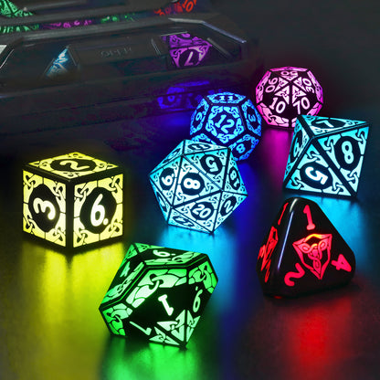 LED DND Dice Set Rechargeable, Cool Light up Dice Wireless Charging for Dungeons and Dragons, Polyhedral Role Playing Dice D&D Gifts(RGB-Shackles)