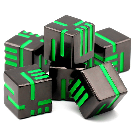 Cubes Metal Dice Set, 6 Sided Dice 6 Pieces Solid Metal Game Dice - Green