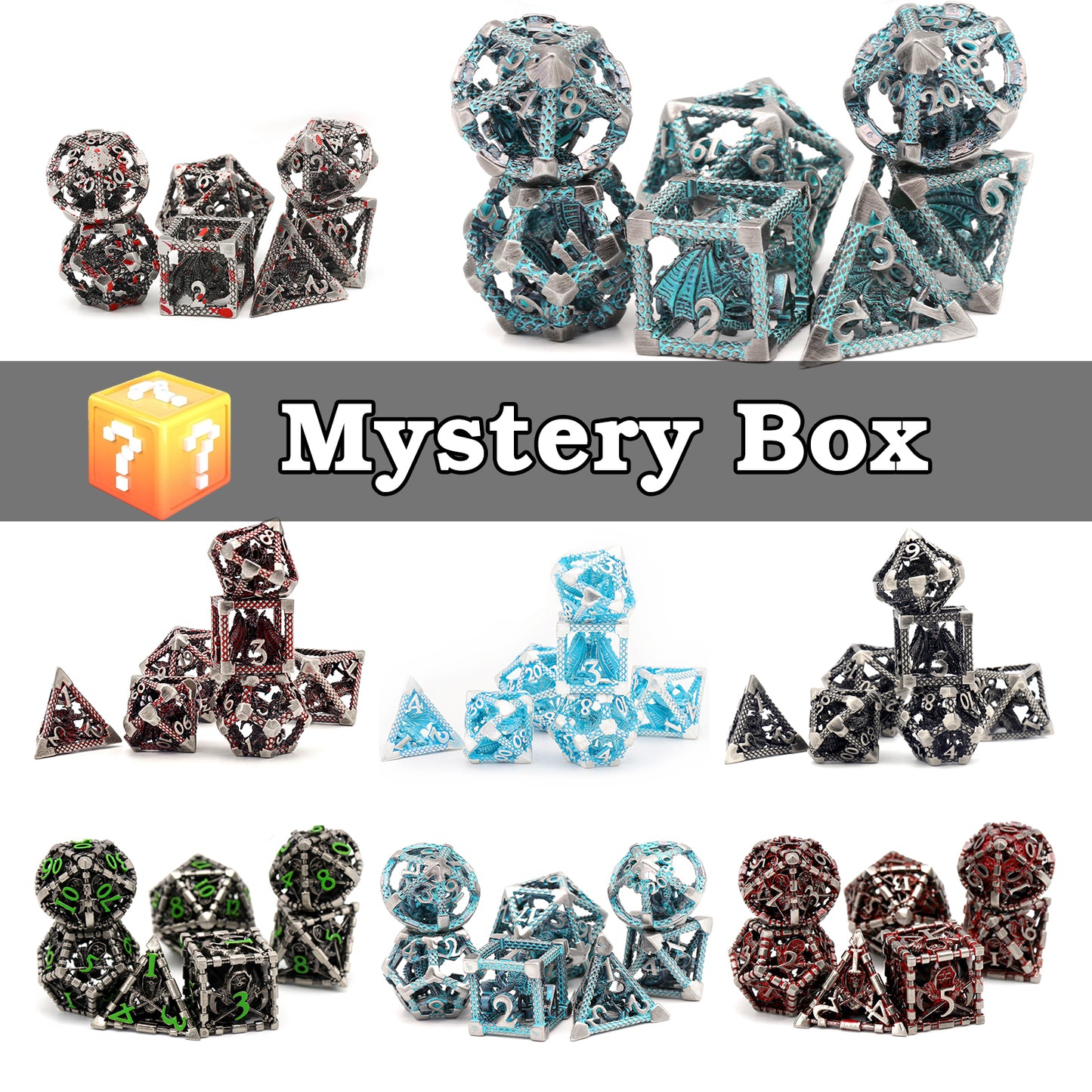 Mystery Dice Set for DND - 7PCS Metal Polyhedral Dice with Gifts Case