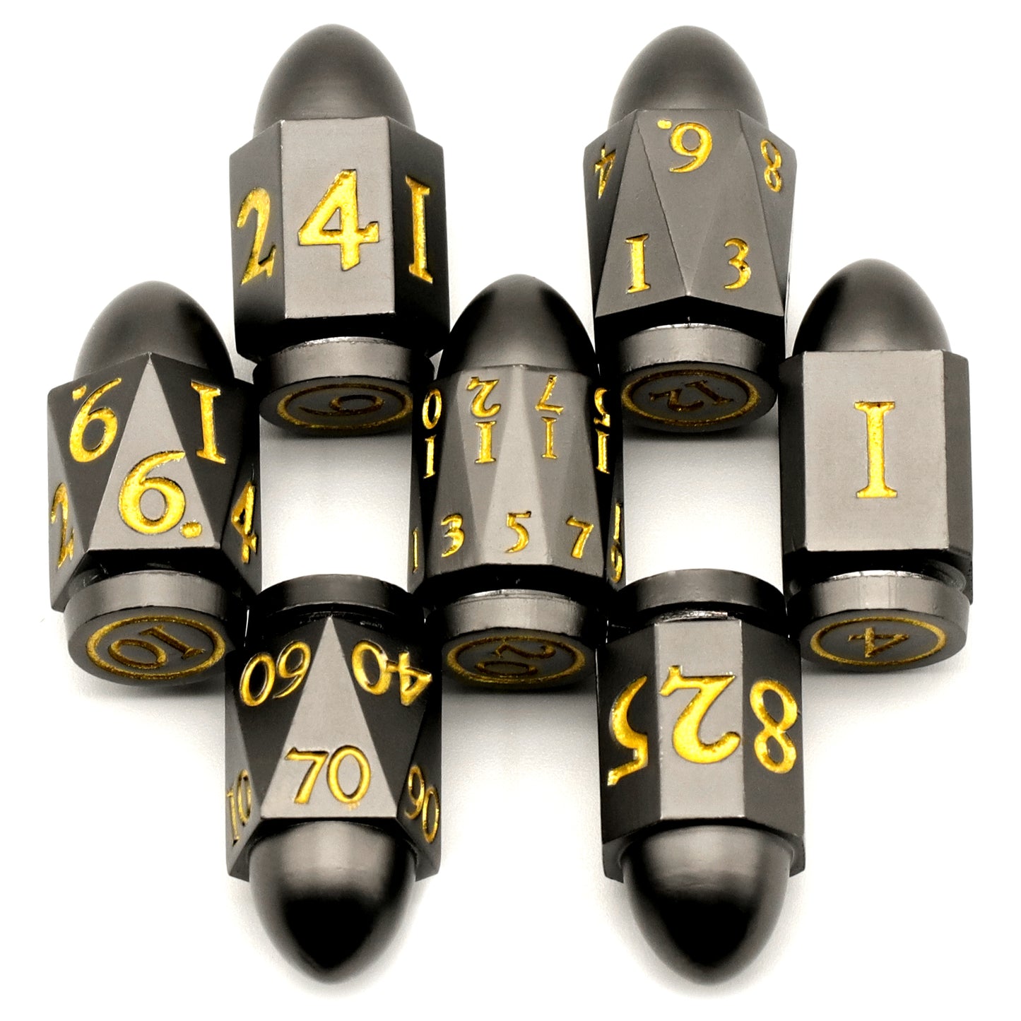 7PCS DND Metal Dice Red Bullet Dice Set-Black Yellow