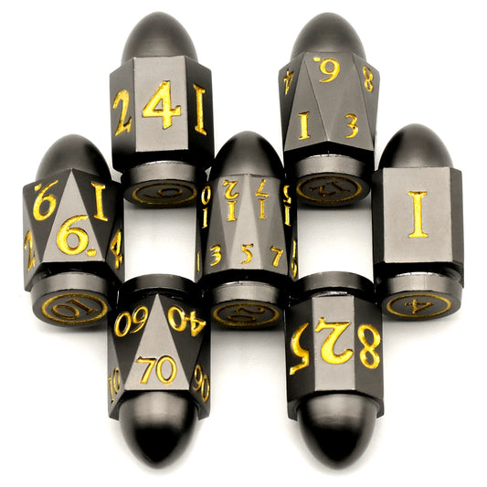 7PCS DND Metal Dice Red Bullet Dice Set-Black Yellow
