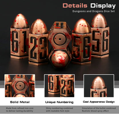 6 Pcs Bullet Metal Dice Set D6 Dice 6 Sided Dice - Copper Red