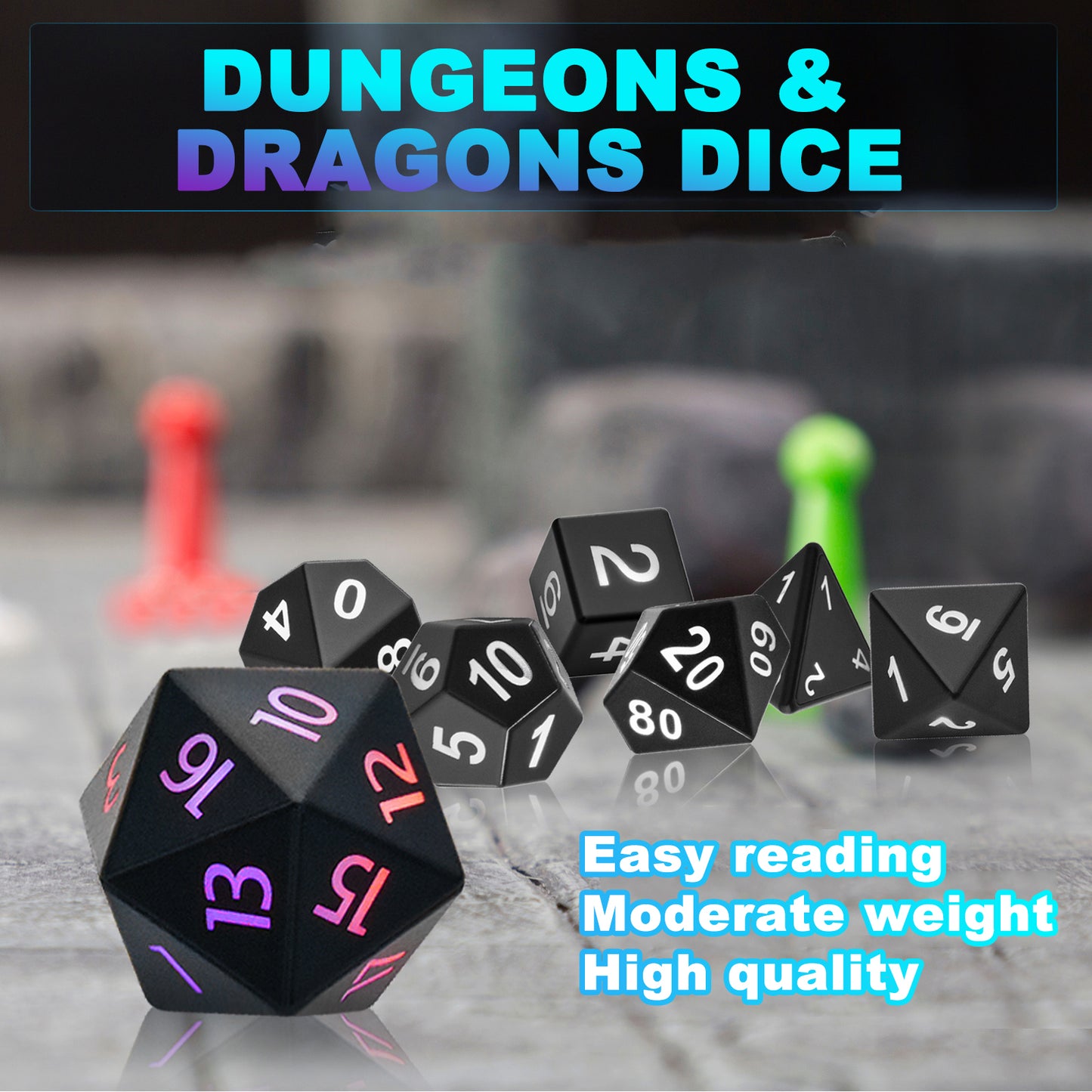 DND Dice Glowing Dice with Charging Box, 7 PCS LED Electronic Dices, Polyhedral Dice Sets - Black