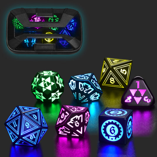 Light Up DND Dice with Charging Case for Dungeons and Dragons LED Dice Set D&D Rechargeable 7 Color Polyhedral Role Playing RPG Dice for DND Gifts Accessories (Geometry RGB)