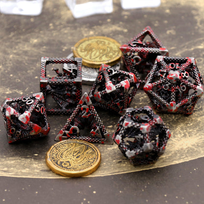 3D Dragon DND Metal Dice,Dungeons and Dragons Dice Polyhedral Hollow Role Playing D and D Starter Dice - Blood Splatter