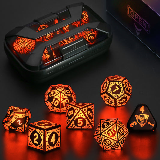 LED Dice Set DND, Cool Light up Dice Set Rechargeable-Orange-Shackles