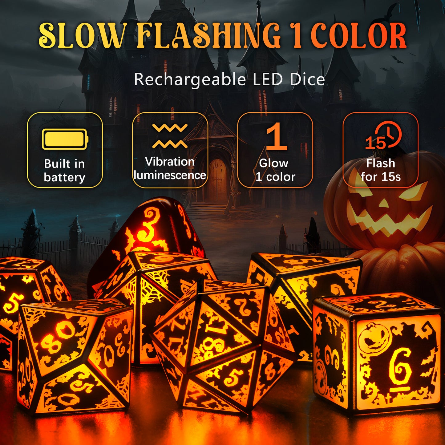 Pumpkin Orange-Wireless Light Up DND Dice Set