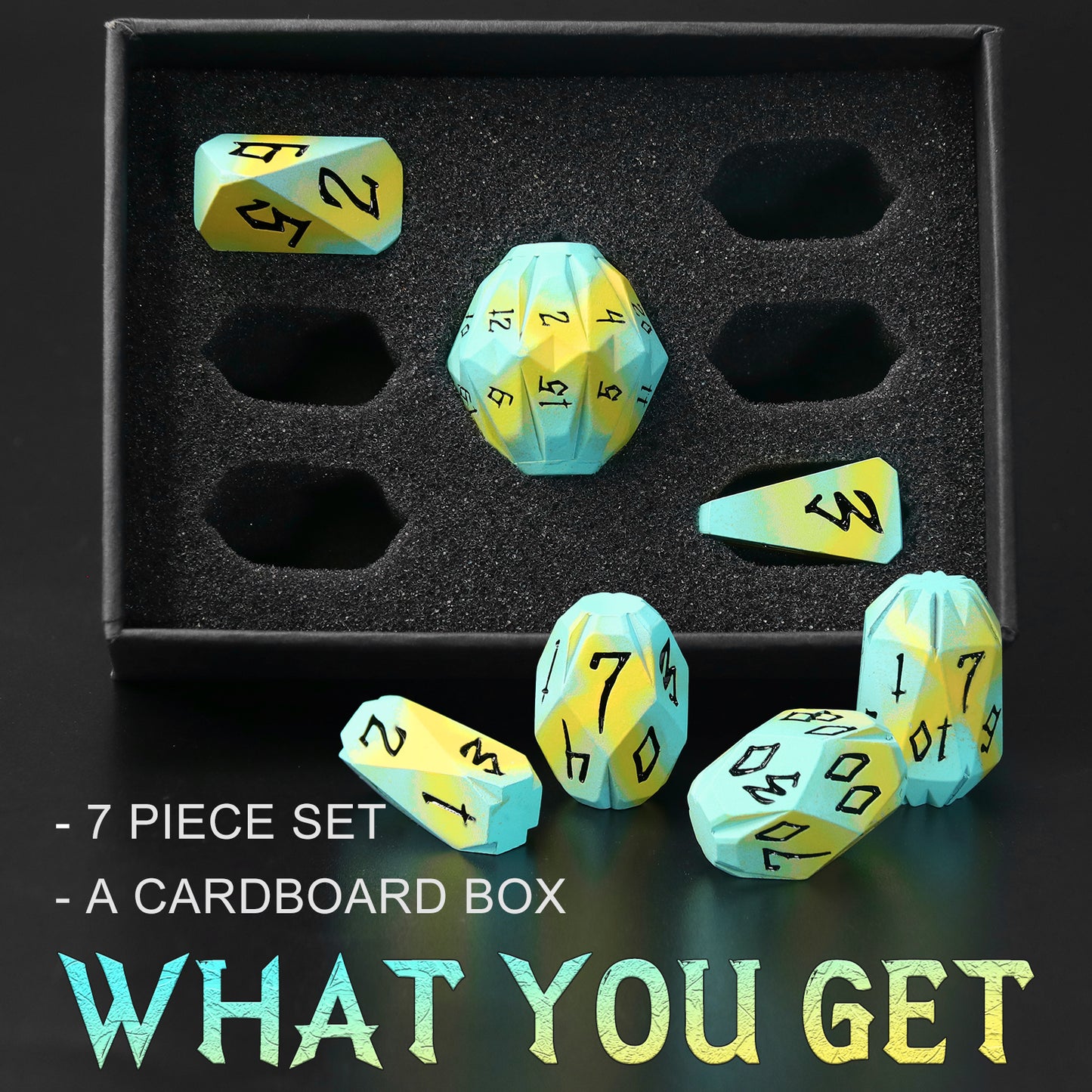 Metal Dice DND Polyhedral Dice Set Stonehenge Theme RPG Dice-Blue Yellow