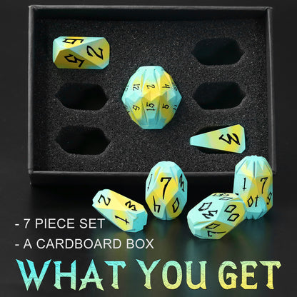 Metal Dice DND Polyhedral Dice Set Stonehenge Theme RPG Dice-Blue Yellow
