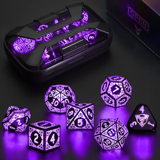 LED Dice Set DND, Cool Light up Dice Set Rechargeable-Purple-Shackles