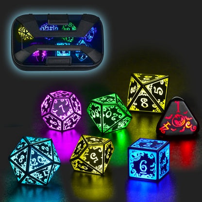 Light Up DND Dice Set Rechargeable with Charging Case for Dungeons and Dragons LED Dice Set D&D 7 Color Polyhedral Role Playing RPG Dice for Tabletop DND Gifts (Pumpkin RGB)