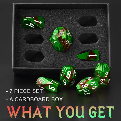 Metal Dice Set D and D with Cardboard Box Unique Cool RPG Polyhedral Dice - Black Green