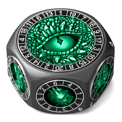 DND Metal Spinner Dice with 3D Monster Engravings & Smooth Spinning(Black Dice- Green)