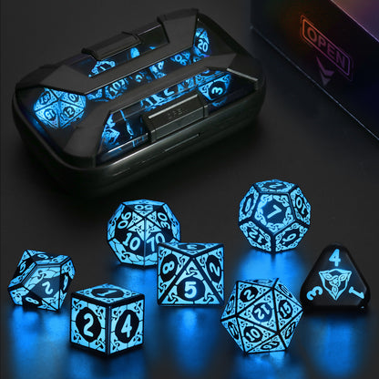LED Dice Set DND, Cool Light up Dice Set with Charging Box -Blue-Shackles